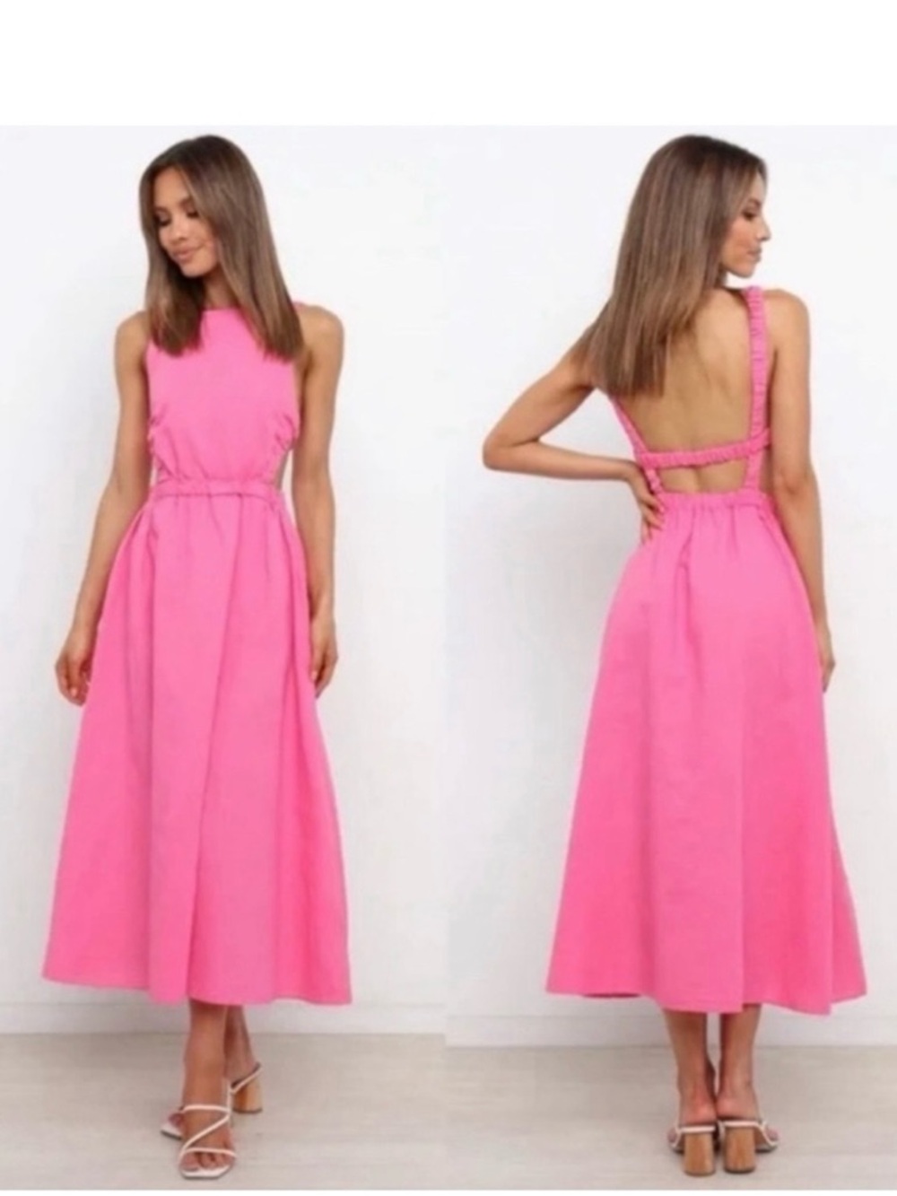 Petal + Pup Pink Linen Blend Open Back Midi Dress - Size US 4